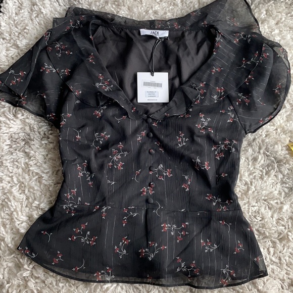 NWT Jack by BB Dakota Black Ditsy Floral Blouse - Picture 2 of 8